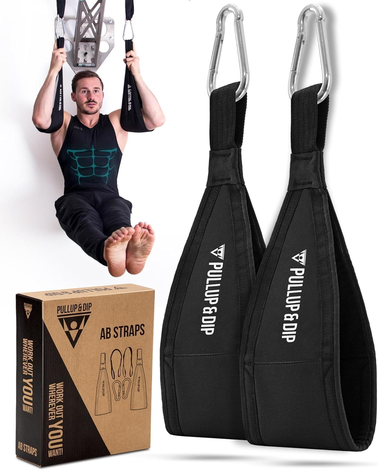 PULLUP & DIP Ab Straps, Premium Abdominal Slings for Abdominal Training, Padded Workout Straps for Crunches, Hanging, Leg Raise, Set of 2 Ab Slings for Pull-Up and Chin-Up Bar