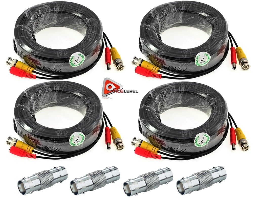 ACELEVEL 4 PACK PREMIUM 100Ft.THICK BNC EXTENSION CABLES FOR NIGHTOWL SYSTEMS BLACK