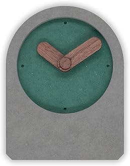 COMMA Haze | Desk & Analog Shelf Clock | Size (13cm X 10cm) (5.11inch X 3.93) | Wooden Finish Table Clock | Battery Operated | Composite Material - Green