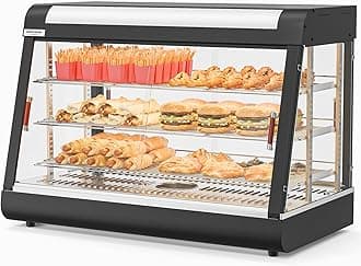 ROVSUN 35" Pizza Warmer Food Warmer Display, 3-Tier Electric Food Warmer Commercial Countertop w/LED Lighting Adjustable Removable Shelves Glass Door, Pretzel Warmer for Buffet Restaurant 1500W