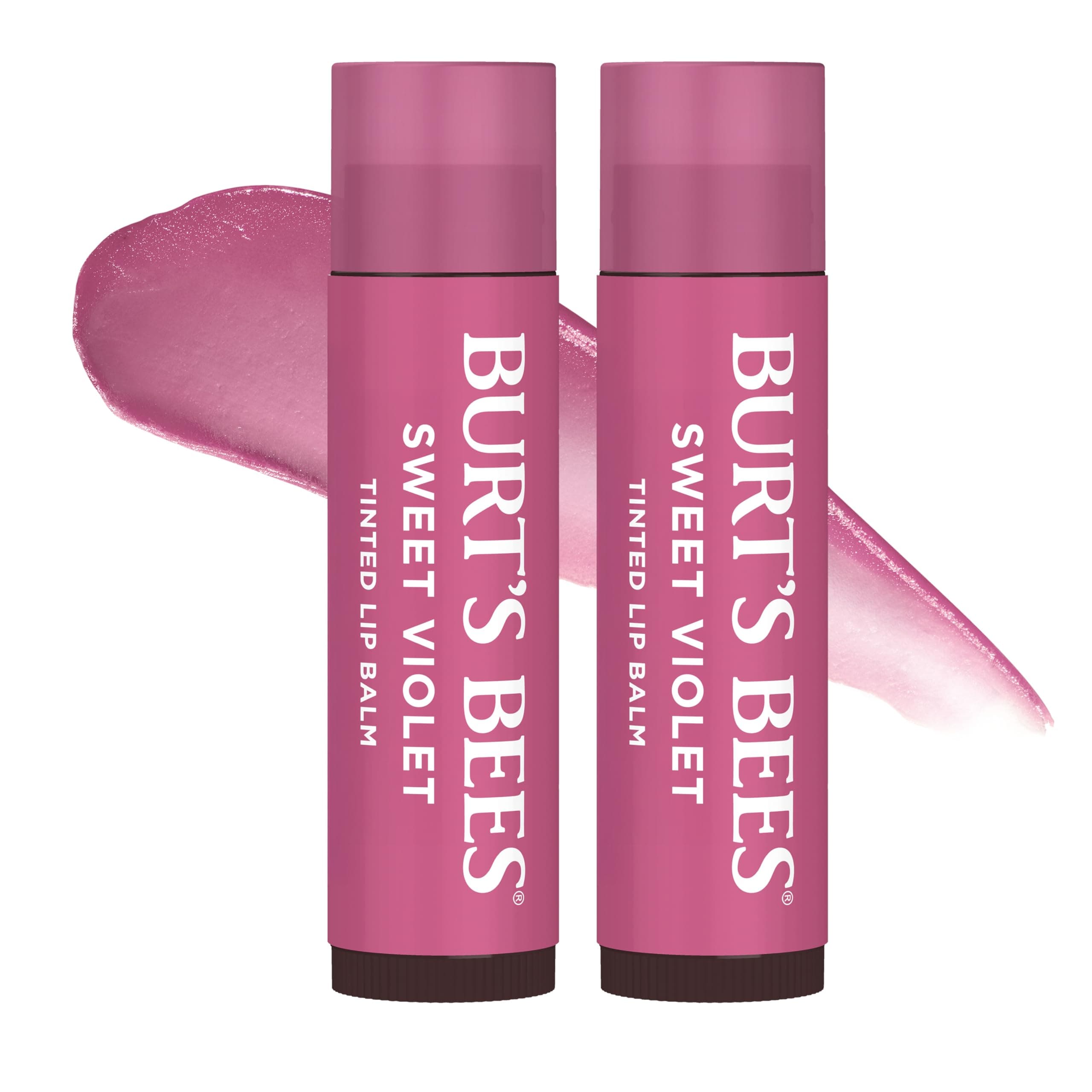 Burt's Bees Lip Tint Balm with Long Lasting 2 in 1 Duo Tinted Balm Formula, Color Infused with Deeply Hydrating Shea Butter for a Natural Looking Buildable Finish, Sweet Violet (2-Pack)