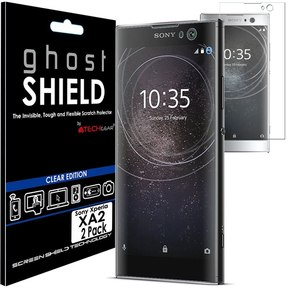TECHGEAR [2 Pack] Screen Protectors to fit Sony Xperia XA2 [ghostSHIELD Edition] Genuine Reinforced Flexible TPU Screen Protector Guard Covers with Full Screen Coverage inc Curved Screen