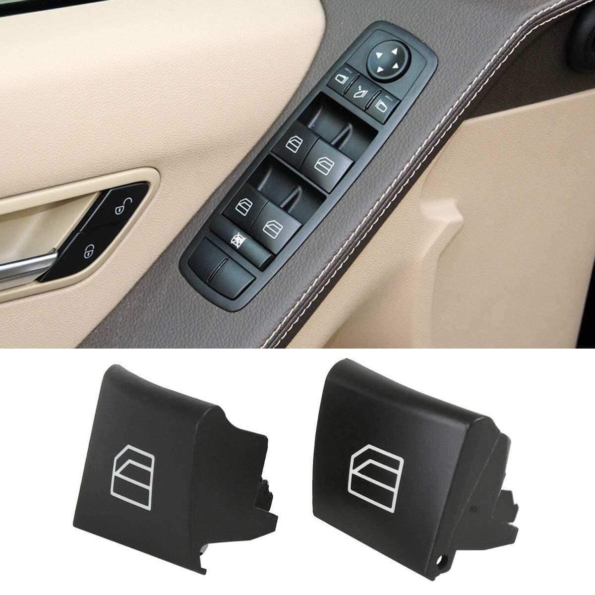 Jaronx 2PCS Driver Window Switch Button Covers Compatible with Mercedes Benz, Power Master Window Lift Switch Button Cover Caps Compatible with Mercedes Benz ML GL R Class W164 X164 W251