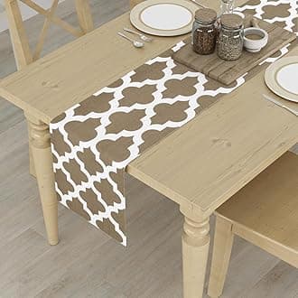 HOMEMONDE Cotton Center Table Runner 6 Seater 12 x 72 Inch - Quatrefoil Print Dining Table Runners, Grey