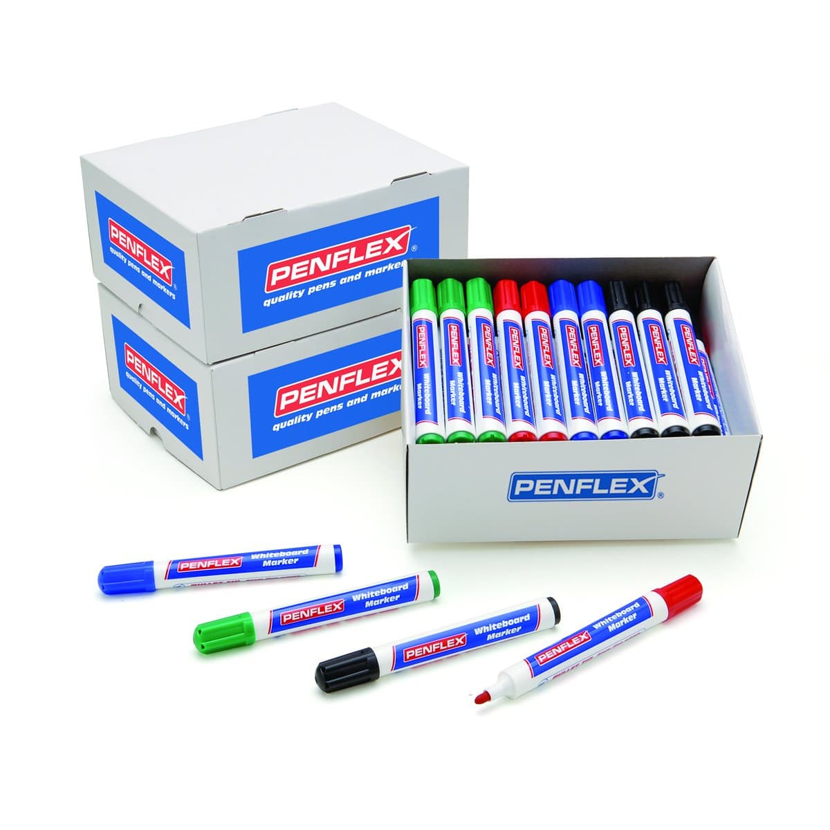 Penflex 806104 Bullet Tip Dry wipe Markers, Assorted Colours (Pack of 50)