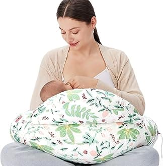 Momcozy Original Nursing Pillow and Positioner - Plus Size Feeding Pillow | Breastfeeding, Bottle Feeding, Baby Support | with Adjustable Waist Strap and Removable Cotton Cover, Green ForestOEKO-TEX STANDARD 100
