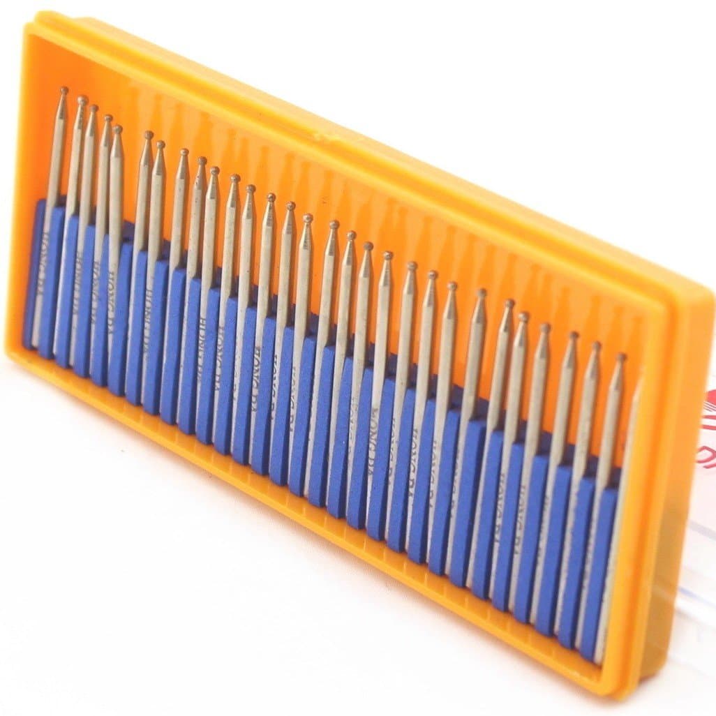 JINGLING Diamond Grinding Bits 1.5mm Spherical Head Bur w Shank 2.35mm Pack of 30Pcs