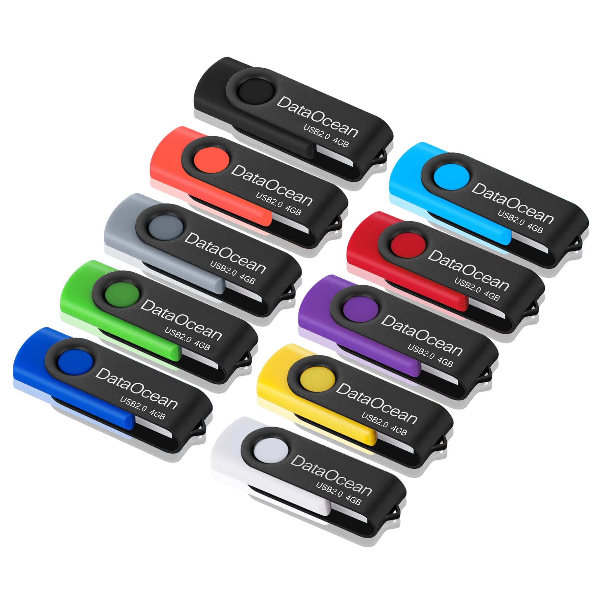 10 Pack DataOcean 4GB USB 2.0 Flash Drive Memory Stick Thumb Drives (4GB X 10 Mixed Colors)