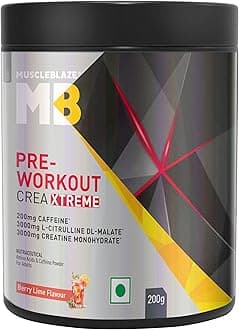 Pre Workout Crea-Xtreme (Berry Lime, 200g, 20 Servings) | 3000 mg Creatine Monohydrate, 200mg Caffeine, 200mg Theanine, 2000mg Beta Alanine