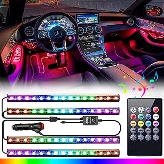 Car LED Lights Interior, LED Lights for Car Accessories Interior with Remote Control, Truck Inside Lights with DIY Mode and Music Mode, Ambient Lighting for Cars SUVs Trucks with Car Charger, DC 12V