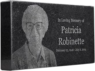 Black Granite Memorial Headstone for Lost Loved Ones, Dogs, Cats, and Family Pets. " Great for Your Garden, Tree Dedication, or in a Cemetery. Includes your personal text and photo (8 x 4 x 1")