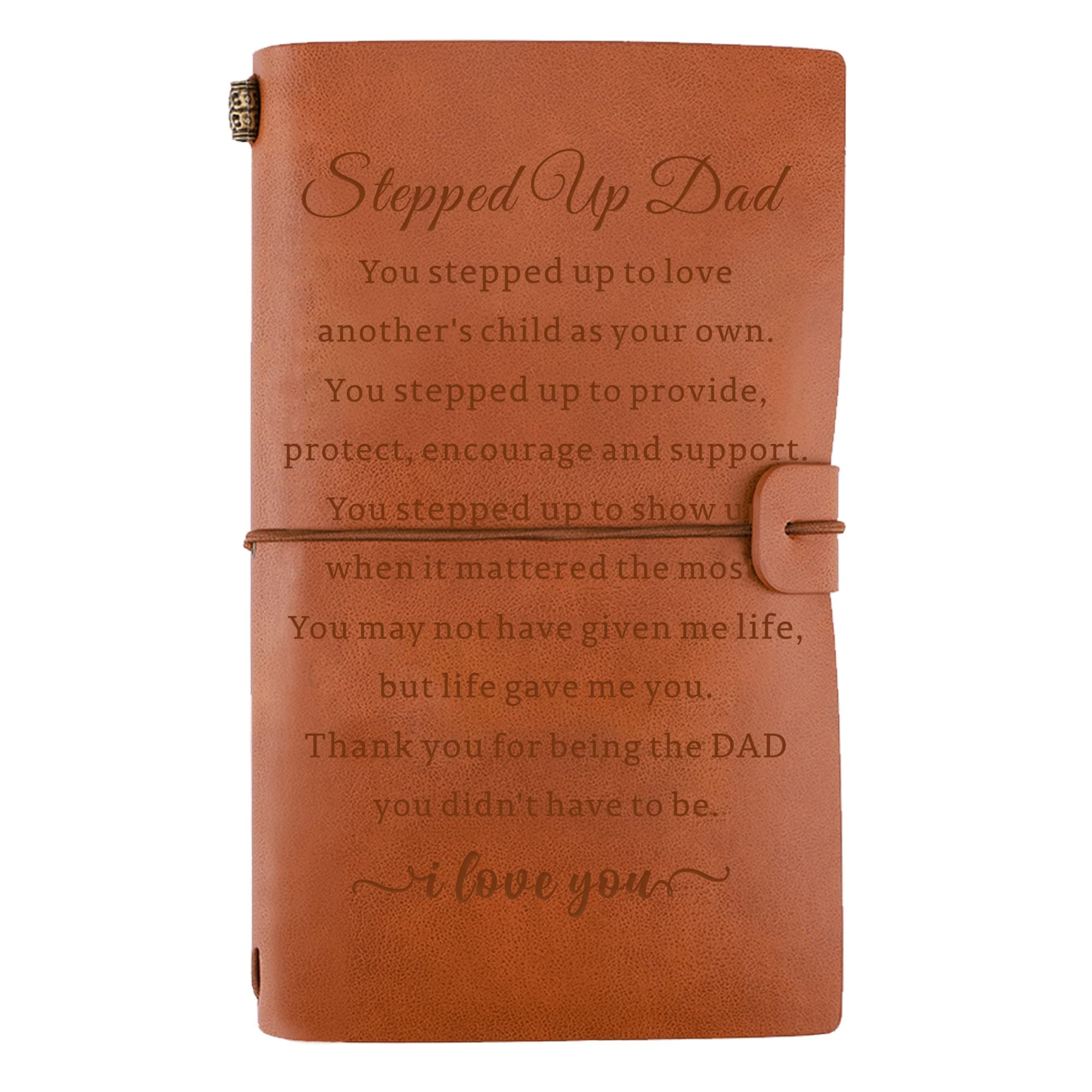 Engraved Leather Journal Gift for Stepped up Dad from Stepdaughter Son, Bonus Dad Gifts Ideas, Father's Day Birthday Christmas Gift for Stepfather, Travel Journal Diary Sketch Book Gift