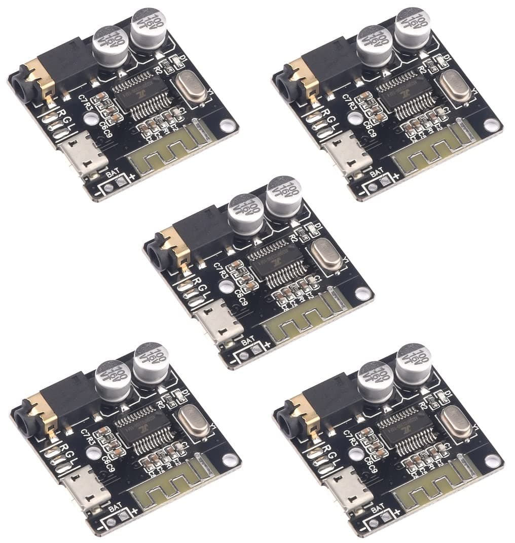 Aideepen 5PCS BT 5.0 Stereo Audio Receiver Module, 3.7-5V MP3 Decoder Board and Amplifier for Car Speaker