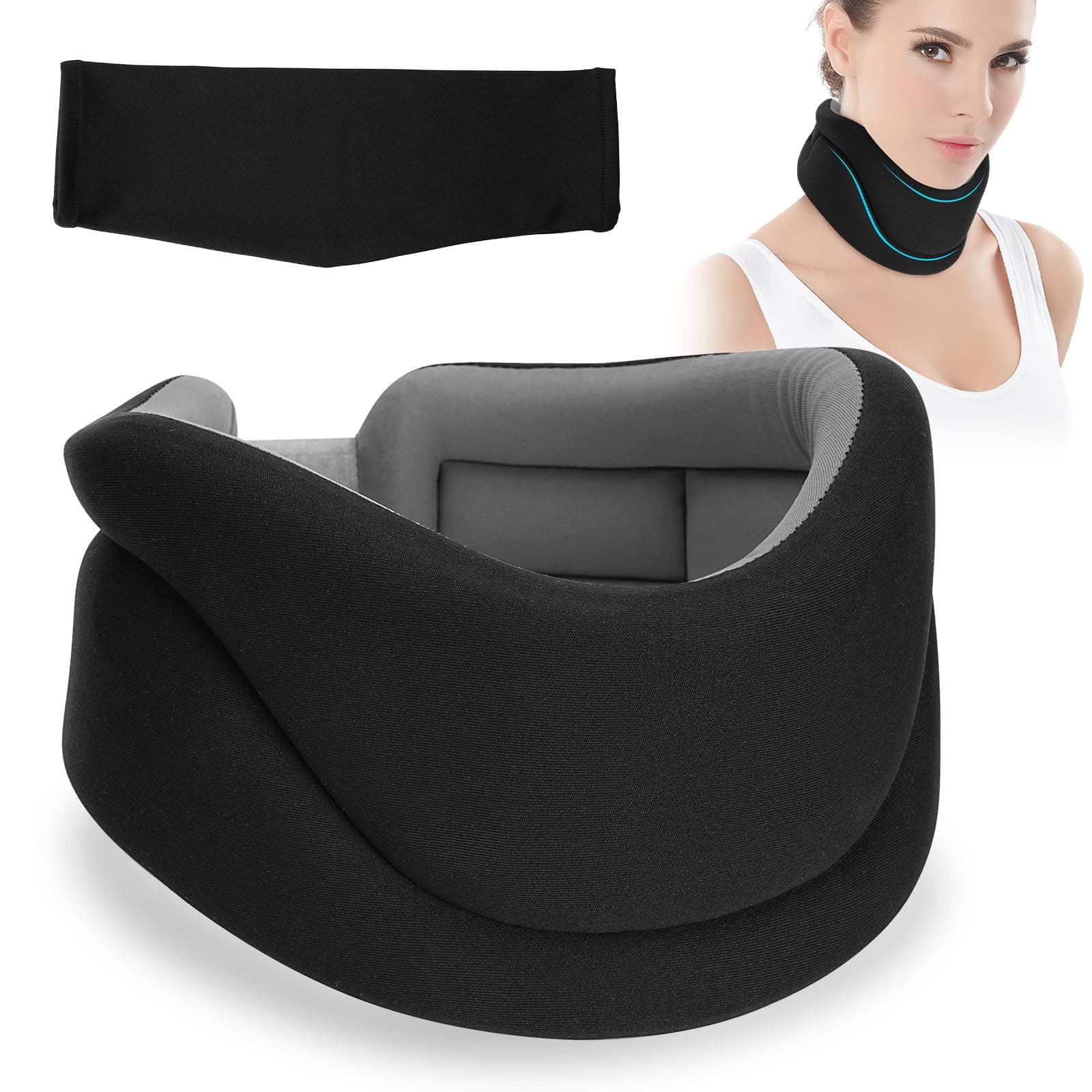– Neck Brace, Adjustable Neck Collar Cervical Support for Sleep, Relieves Neck Discomfort and Spinal Stress Provides Neck Support for Women and Men (Black, 3" Depth Cervical Collar, L)