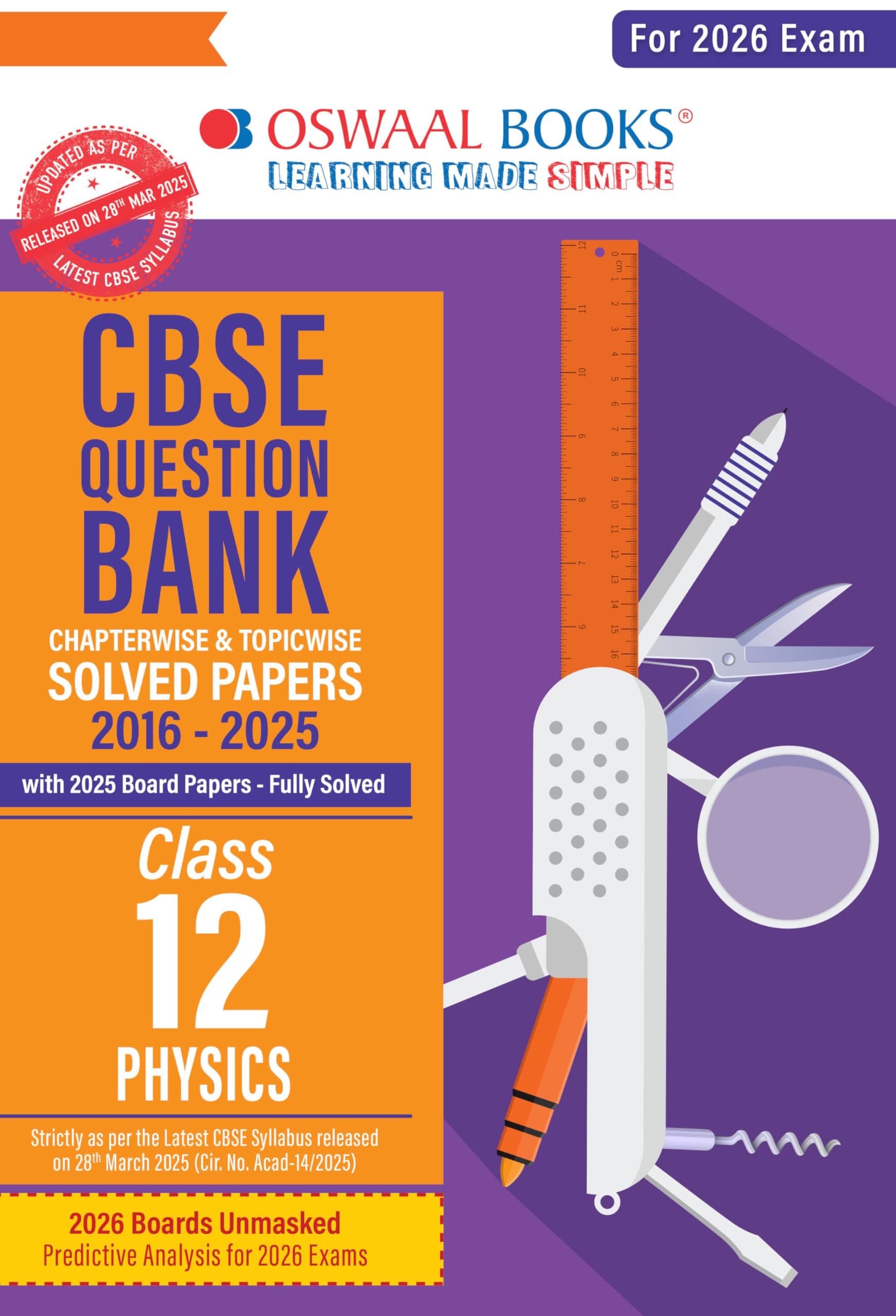 Oswaal CBSE Question Bank Chapterwise and Topicwise SOLVED PAPERS Class 12 Physics For Exam 2026