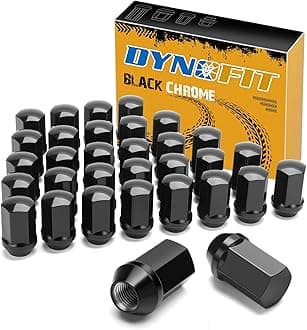 Dynofit 14x1.5 Lug Nuts Compatible with 2008+ Chevy Silverado GMC Sierra 2500 3500,32PCS Black Chrome Wheel Lug Nuts,for 2012+ RAM 2500 3500,Anti-Rust and Corrosion-Resistant,for Cold Winter