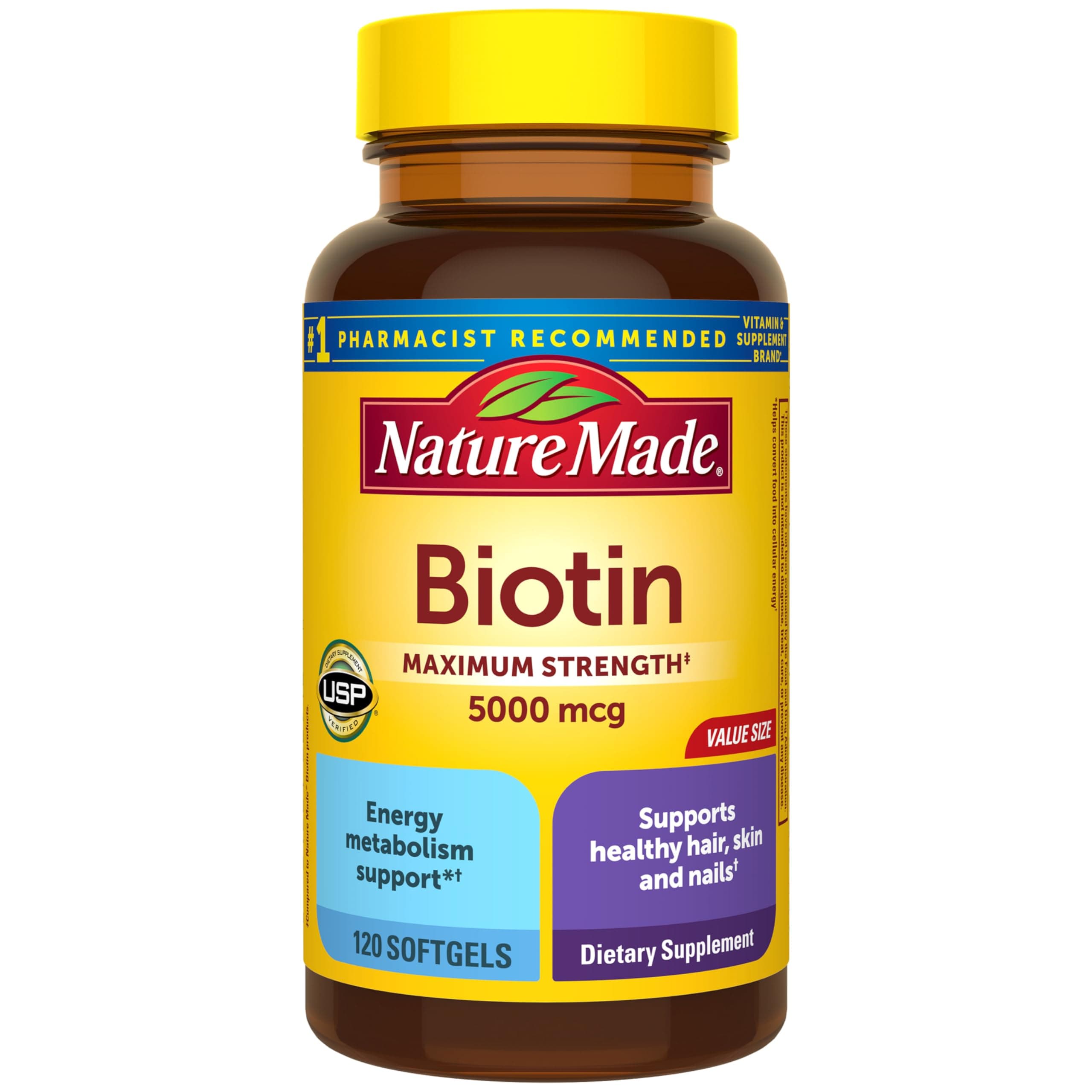 Nature Made Maximum Strength Biotin 5000 mcg, Dietary Supplement may help sup...