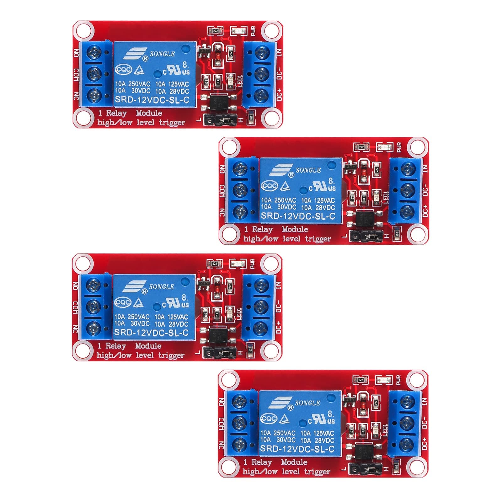 4pcs DC 12V Relay Module 1 Channel Relay Board with Optocoupler Isolation Support High or Low Level