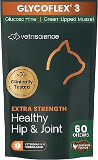Extra Strength Healthy Hip & Joint Chews, GlycoFlex Glucosamine and Green-Lipped Mussel Joint Support Supplement for Cats, Promote Mobility and Soothe Joint Discomfort, Chicken, 60 Count
