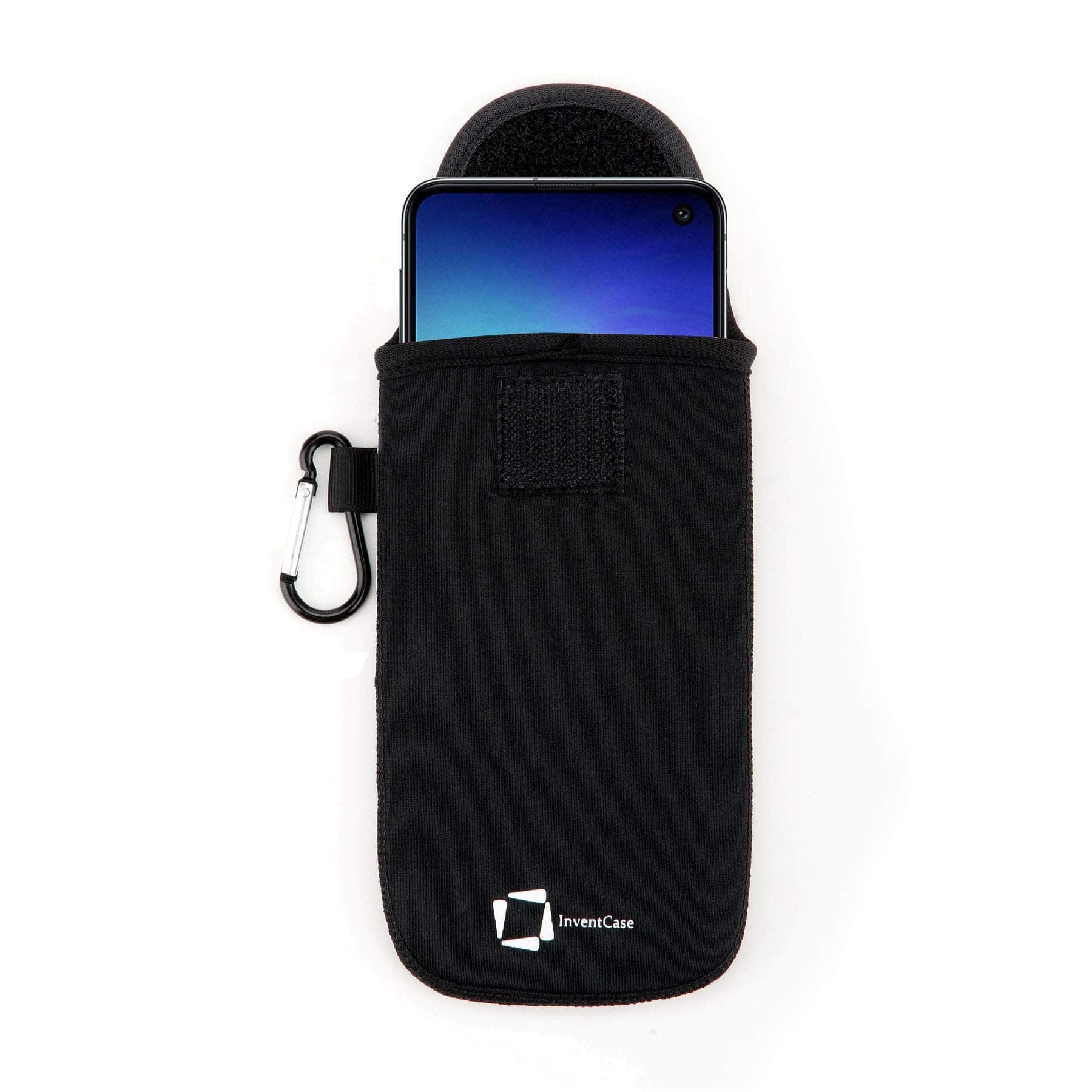 InventCase Neoprene Impact Resistant Protective Pouch Case Cover Bag with Secure Fastening and Aluminium Carabiner for Samsung Galaxy S10e 2019 - Black