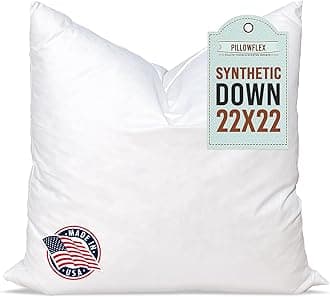 22 Inch by 22 Inch : Pillowflex Synthetic Down Pillow Inserts for Shams Aka Faux / Alternative (22 Inch by 22 Inch)