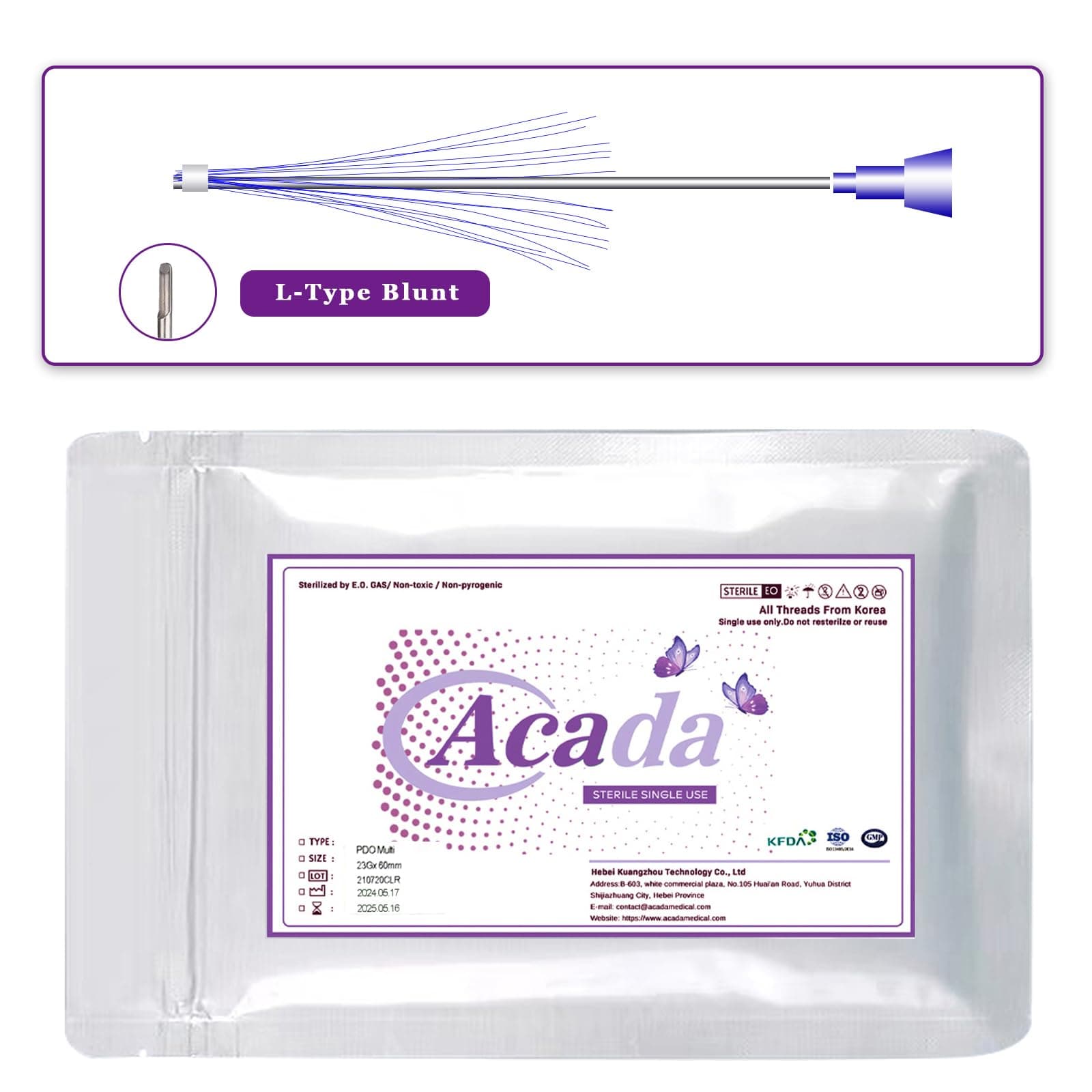 ACADA Pdo Threads for Face Lift Cog Pdo Multi Threads 23G60mm, Cog PDO Threads L-Type Blunt, Professional Skin Tightening & Lifting Solution, 20Pcs