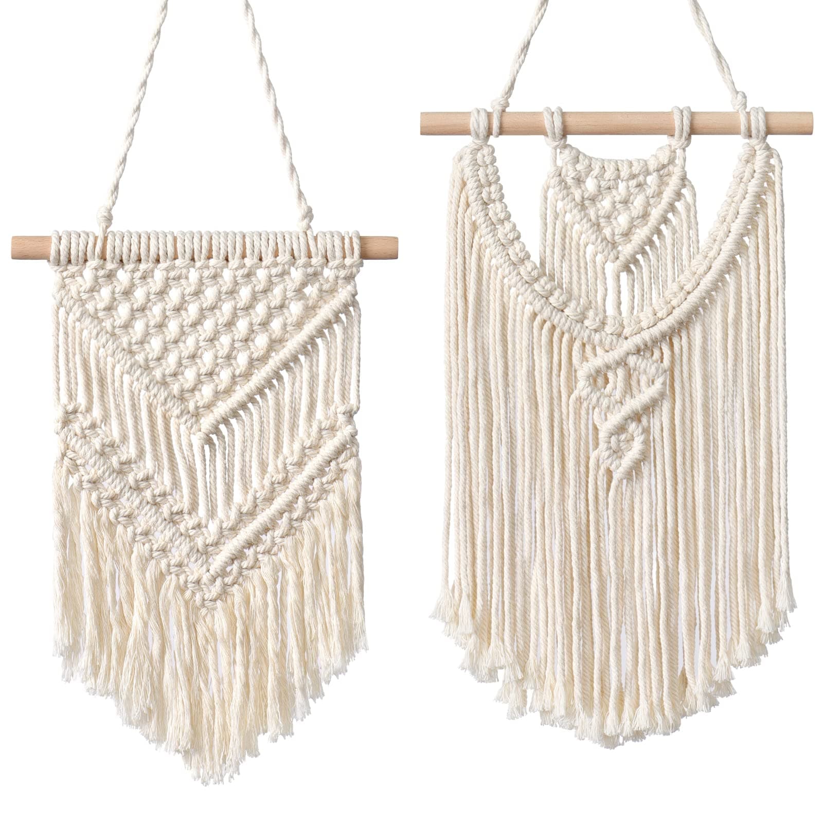 LOMOHOO 2 Pcs Macrame Wall Hanging Small Woven Tapestries Wall Art Decor - Nice for boho home decor, apartment, kids room, party decorations (Small)