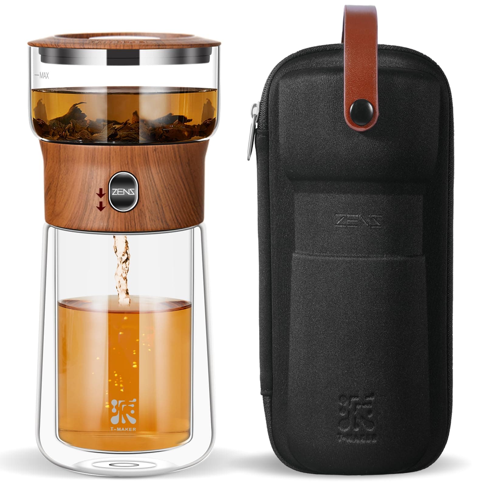 Modern Solo Tea Infuser Teapot, Smart One Touch Drip Tea Pot for Loose Tea Diffusers, Small Glass Gongfu Magical Teapot with 270ml Insulated Cup and Portable Tea Kits for Tea Lovers Gifts