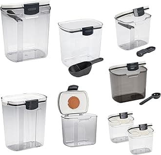 Progressive ProKeeper Baker's Airtight Kitchen Storage Canister Container Set for Flour, Sugar & More, Keeps Ingredients Fresh, with Accessories (Multicolor, 8- Piece)