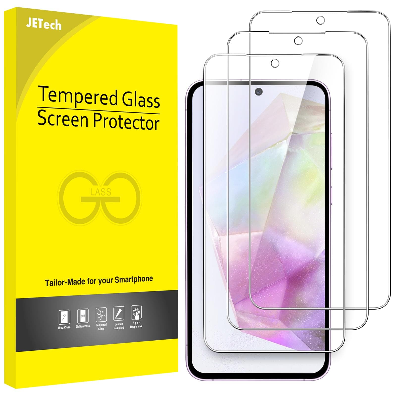 – Screen Protector for Samsung Galaxy A35 5G 6.6-Inch, 9H Tempered Glass Film, Anti-Scratch, HD Clear, 3-Pack