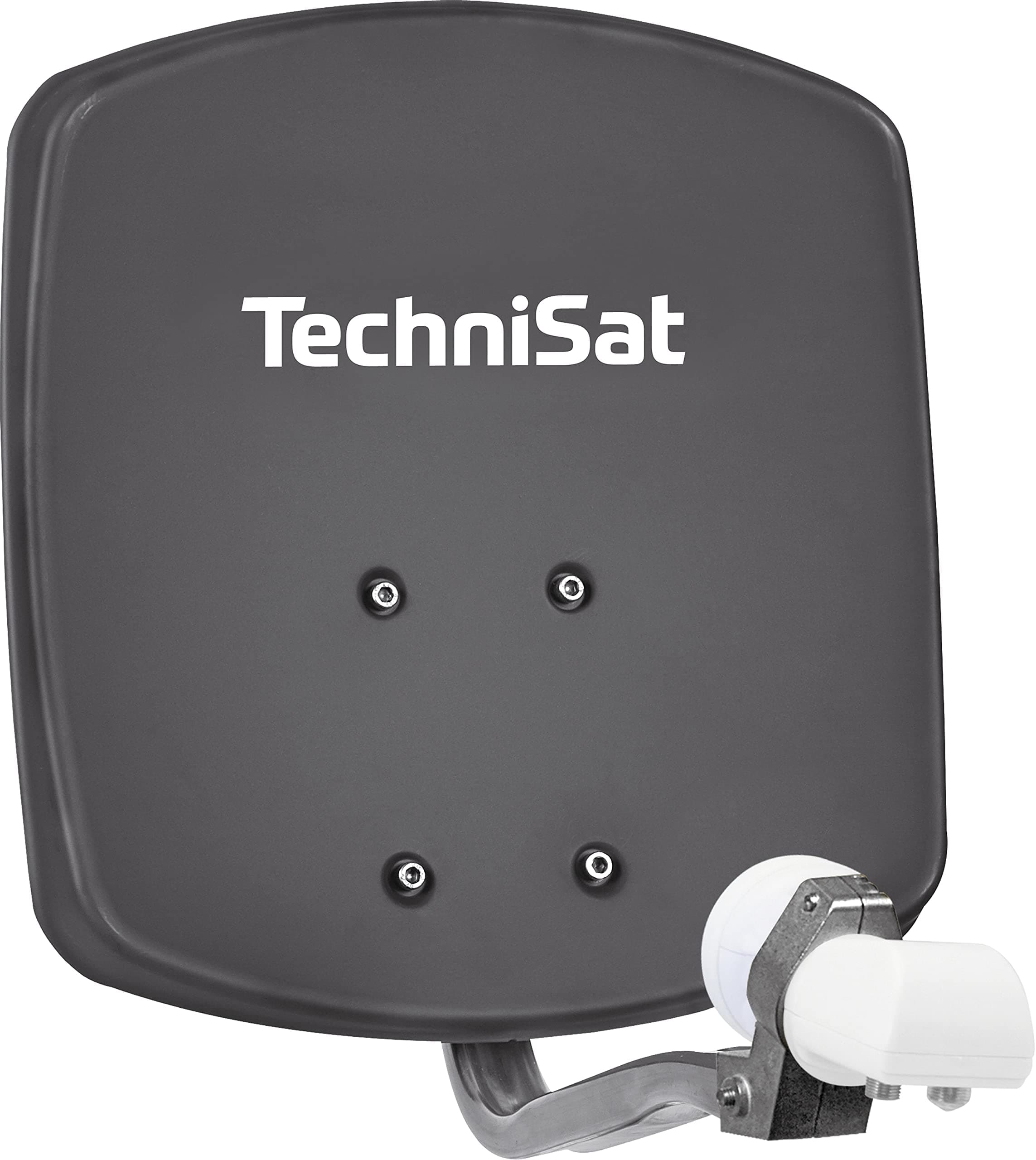 TechniSat DIGIDISH 45 - Satellite Dish for 2 Participants (45 cm Compact Satellite System - including Wall Mount, An-Roof Fitting for Mast Mounting (30-63 mm), and Universal Twin LNB) Grey
