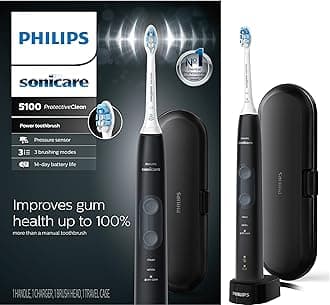 SONICARE Philips Protectiveclean 5100 Gum Health, Rechargeable Electric Toothbrush With Pressure Sensor, Black Hx6850/60, 1 Count - Adult