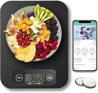 Food Scale with Nutritional Calculator, Digital Food Scales for Kitchen Scale Grams and Ounces, Smart Food Weight Scale for Weight Loss, 20 Nutrients Tracking, Diet, Calories, Meal Prep, 11lb