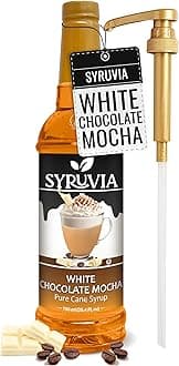 Syruvia White Chocolate Mocha Coffee Syrup - 25.4 fl oz -No Coloring, Perfect for Drinks, Soda, Shakes, Desserts, and More With Pump