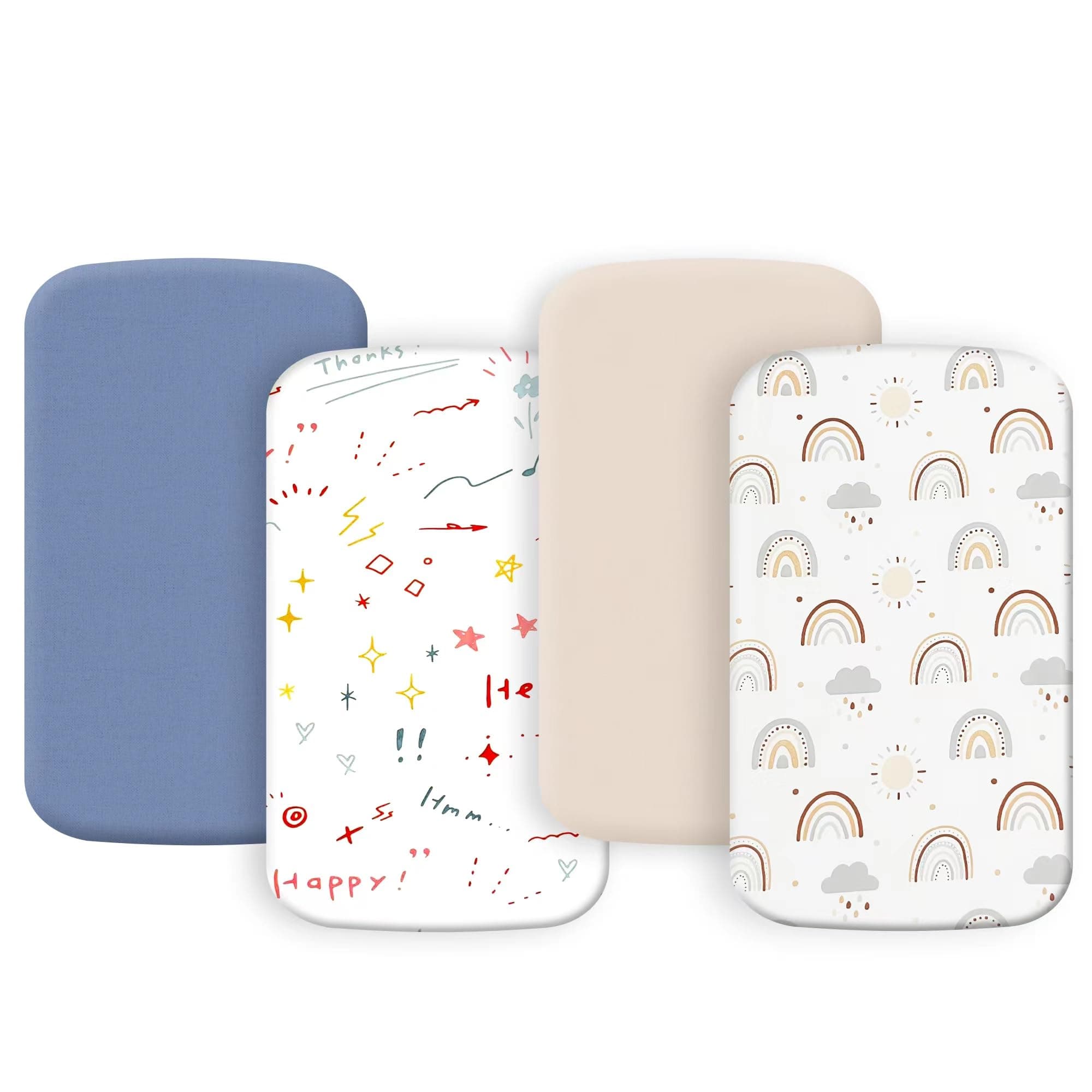 4 Pack Bassinet Sheets 21" x 35" Compatible with Amke, Bellababy, Ezebaby, Evolur Stellar and Mereryi Baby Bassinet, Soft and Skin-Friendly, Blue and Color Rainbow