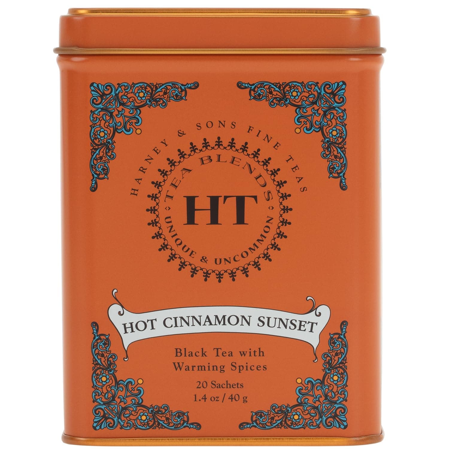 Harney & Sons Caffeinated Hot Cinnamon Sunset Black Tea with Orange and Cloves Tin 20 Sachets