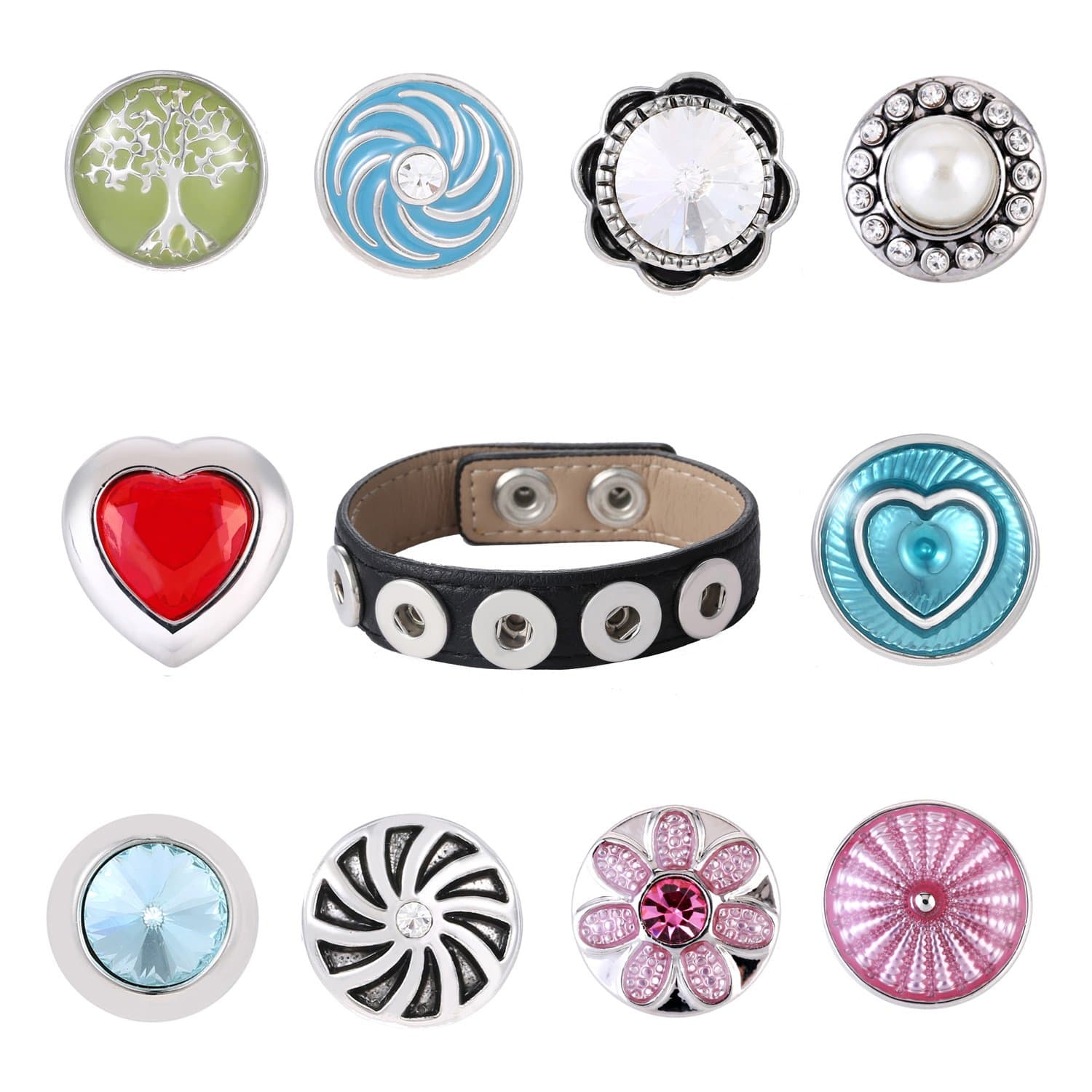 Morella Ladies Small Snap Click Button Set 10 Buttons Ø 12 mm 0,47" and Bracelet Black