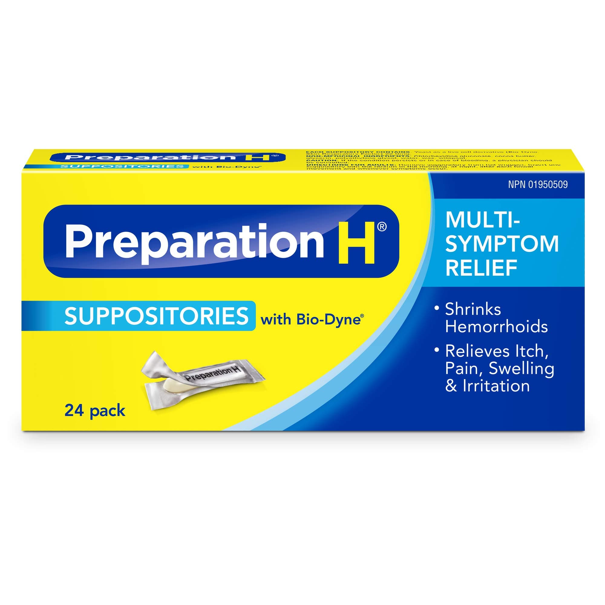 Preparation H® Suppositories (24 Count), with Bio-Dyne®, Multi-Symptom Hemorrhoid Pain Relief