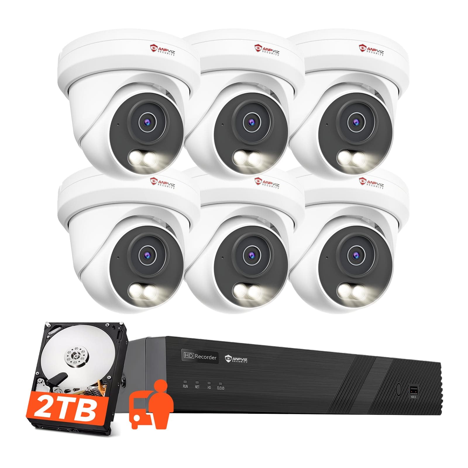 4K 8CH PoE Security Camera System, 6X 8MP Wired PoE IP Cameras with Human Vehicle Detection, Smart Dual Light Color Night Vision, 4K/8MP 8CH NVR with 2TB HDD for Business Home, NDAA (U Series)