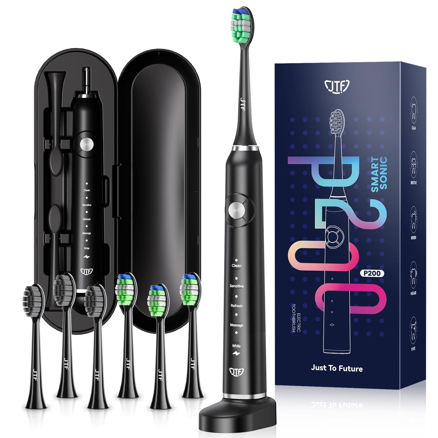 Sonic Electric Toothbrush for Adults: 5 Modes with Smart Timer for Deep Cleaning & Whitening, 2 Brush Head Types for Sensitive Teeth, Gums & Braces, Travel-Friendly Case and Wireless Charging Base