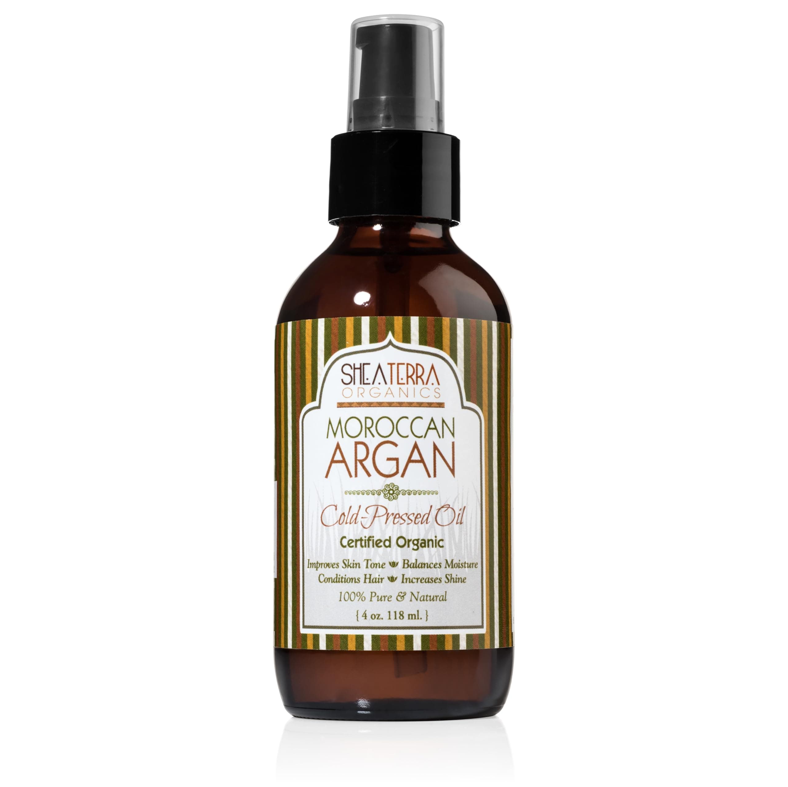 Shea Terra Moroccan Argan Cold-Pressed Extra Virgin Oil | Nutrient-Rich, All Natural & Organic Oil with Anti-Aging Vitamin A and E to Increase Skin Elasticity and Condition Dry & Damaged Hair – 4 oz