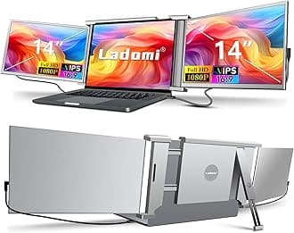 Laptop Screen Extender, 14" FHD 1080P IPS Laptop Monitor Extender, 315° Rotation Triple Portable Monitor for 13.5" -16.5" Laptops, Type-C/HDMI/USB-A Plug & Play for Wins, Mac, Android, Switch