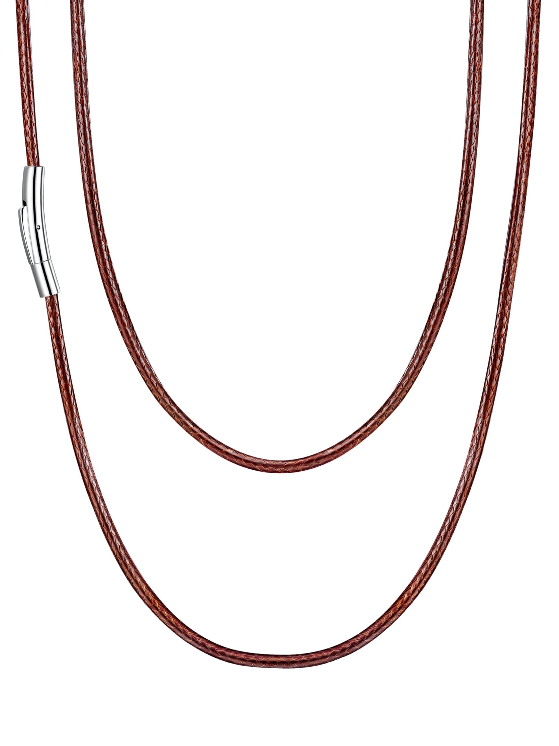 Leather Necklace Cord with Customizable Stainless Steel/Black Clasp, Waterproof Black/Brown Woven Wax Rope Chain for Men Women 1.5/2/3mm, Length 16"-30"