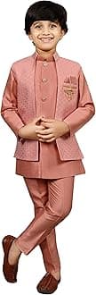AHHAAAAKids Ethnic Silk Indian Bollywood Style Print Indo-Western Sherwani Set For Boys 521MF