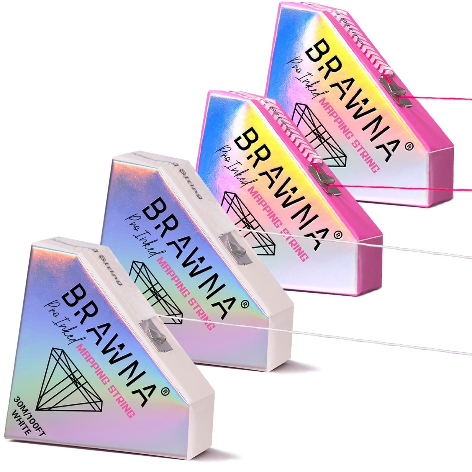 30 Meters White and Pink Eyebrow and Lip Mapping String - Brow Measuring Tool - PMU Supplies - Microblading Kit - Brow Lamiantion and Henna Supplies - 4 pack