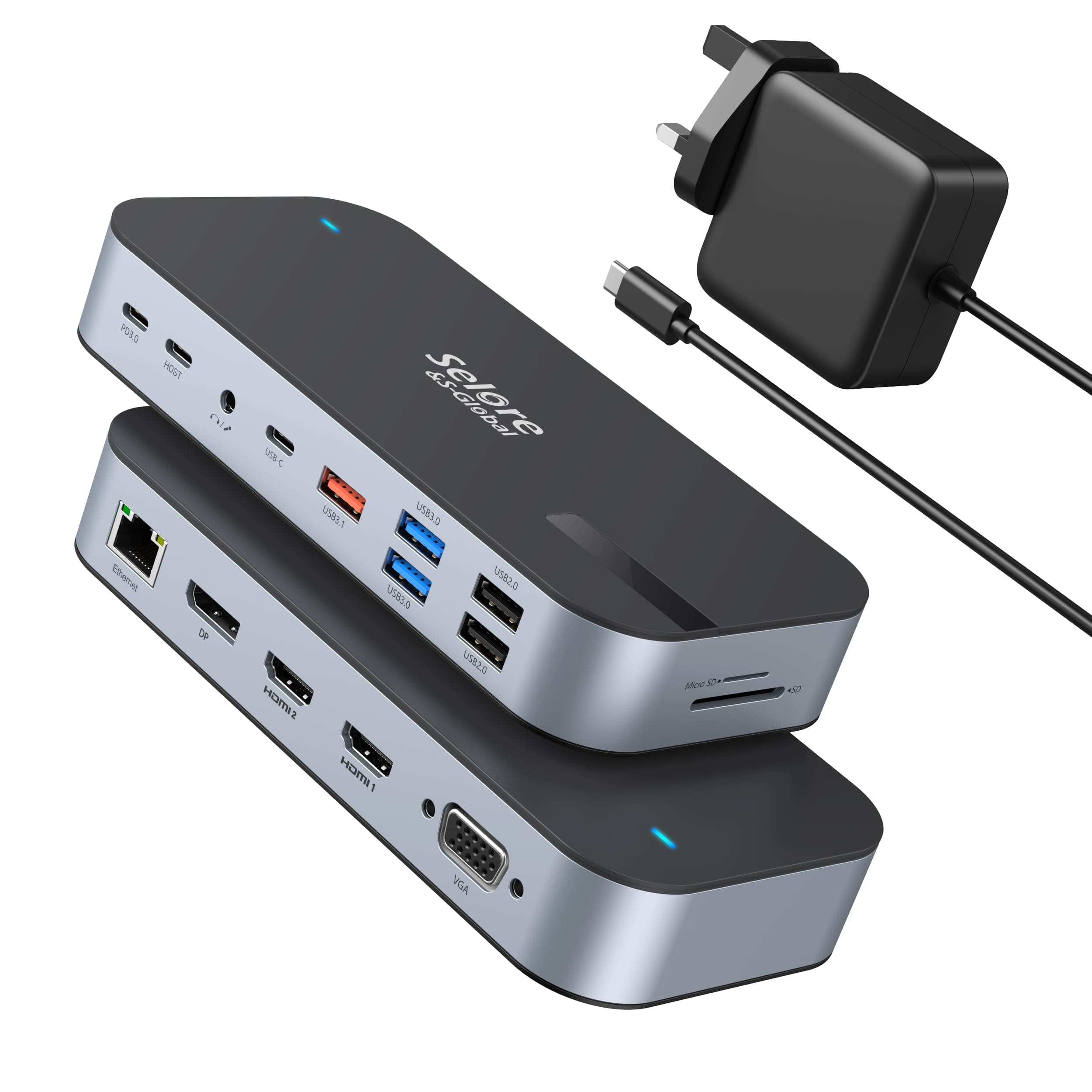 USB C Docking station with 65W Power Adapter, 16 in 1 USB C Dock Quad Monitor Dual HDMI DisplayPort VGA Laptop Docking Station with 2 HDMI, USB A&C 3.1, 2*USB A 3.0, RJ45 Ethernet PD100W Audio SD/TF