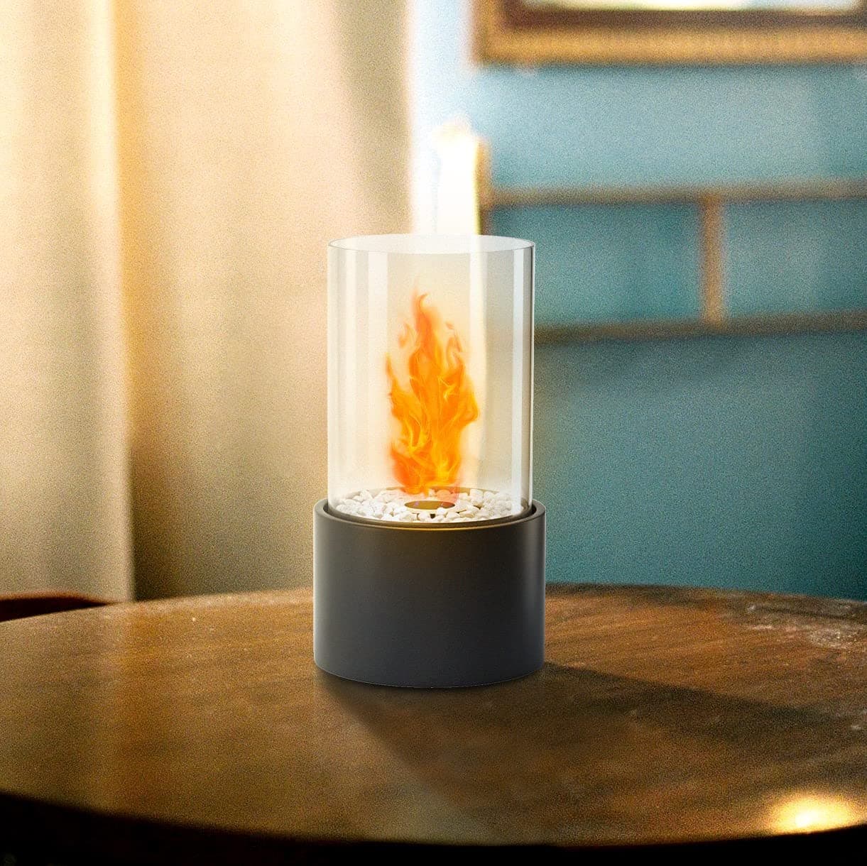 DSXSL Tabletop Alcohol Fireplace with Fire Extinguisher, Portable Fire Pit for Indoor and Outdoor (Black)