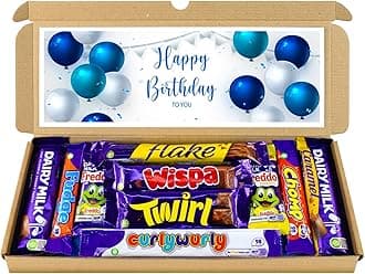Happy Birthday Chocolate Gift Hamper, Letterbox Chocolate Selection Box of 10 Fullsize Cadbury Dairy Milk Chocolate bars, ideal 13th 16th 18th 21st Birthday Gifts For him (Blue)