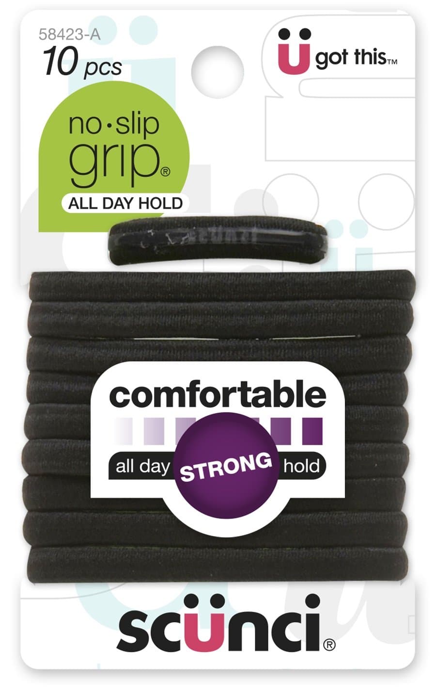 ScunciLarge No Slip Elastics, Black, 10 pk