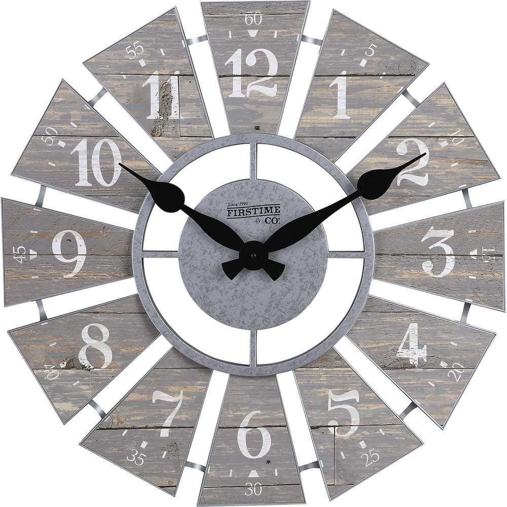 FirsTime& Co. Gray Numeral Windmill Wall Clock, Large Vintage Decor for Living Room, Home Office, Round, Plastic, Farmhouse, 24 Inches
